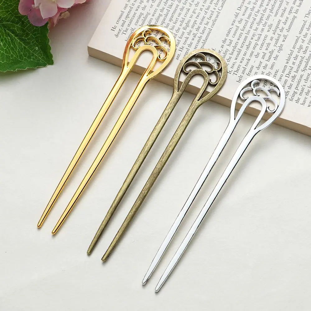 Fashion Alloy Hair Care Styling Tools Metal Hair Stick Hairpin  Double wavy flower U-shaped hairpin